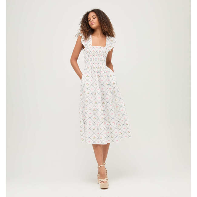 Women's Ellie Butterfly Trellis Print Nap Dress, White - Dresses - 2