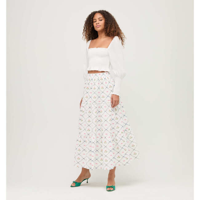 Women's Florence Butterfly Trellis Print Nap Skirt, White - Skirts - 2