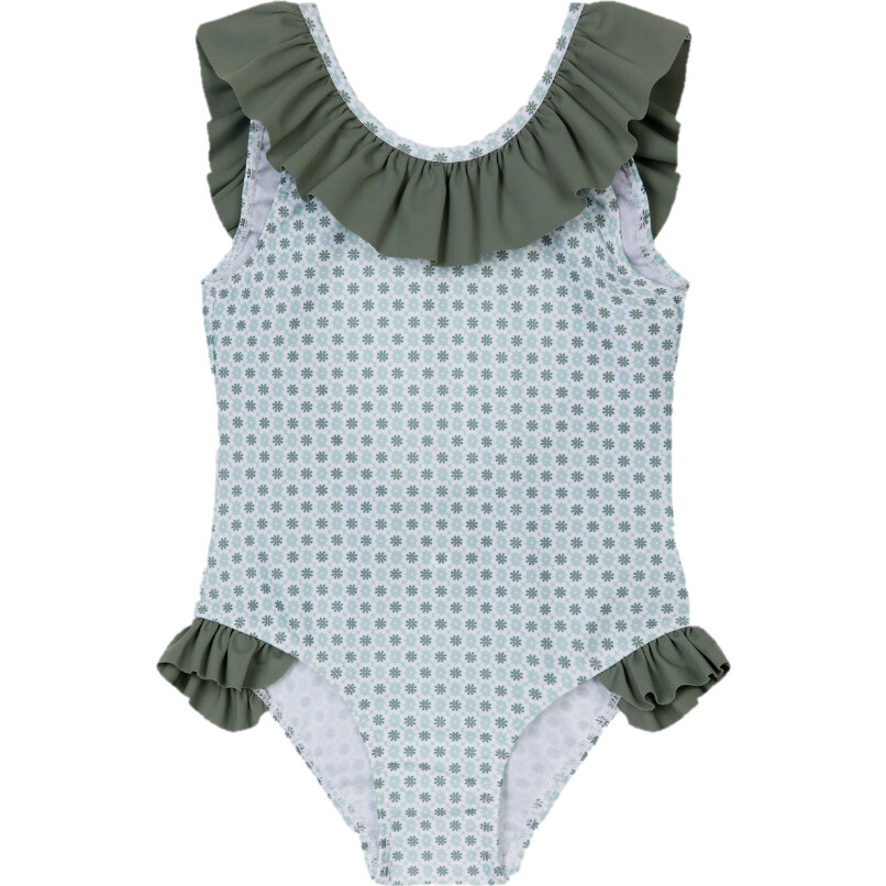 Girl Swimsuit, Green Floral - One Pieces - 1