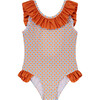 Girl Swimsuit, Orange Floral - One Pieces - 1 - thumbnail