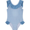 Girl Swimsuit, Sky Blue Leaf - One Pieces - 1 - thumbnail