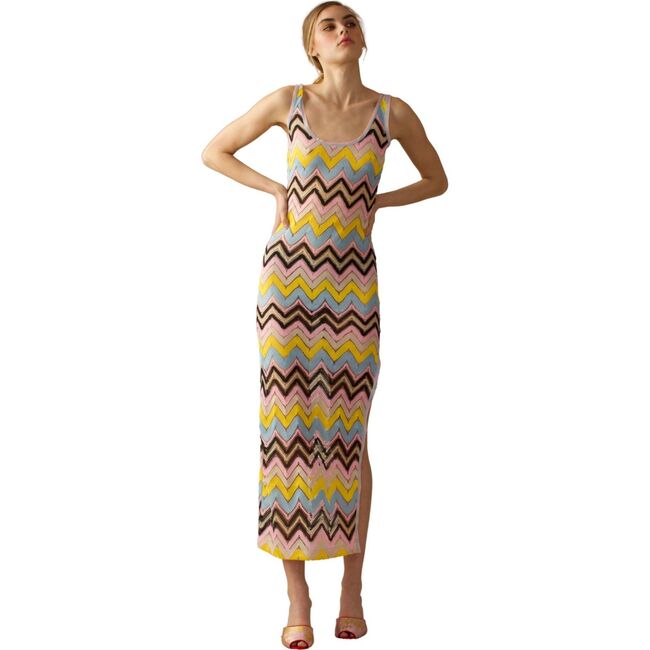 Women's Zigzag Crochet Tank Dress, Yellow & Multicolors