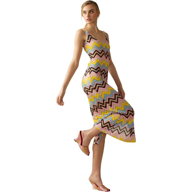 Women's Zigzag Crochet Tank Dress, Yellow & Multicolors - Dresses - 2