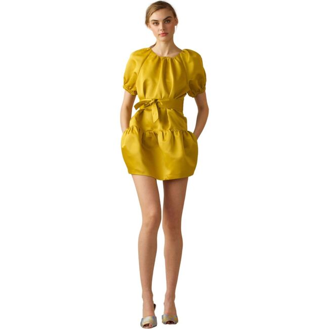 Women's Tulip Satin Mini Dress, Golden Yellow