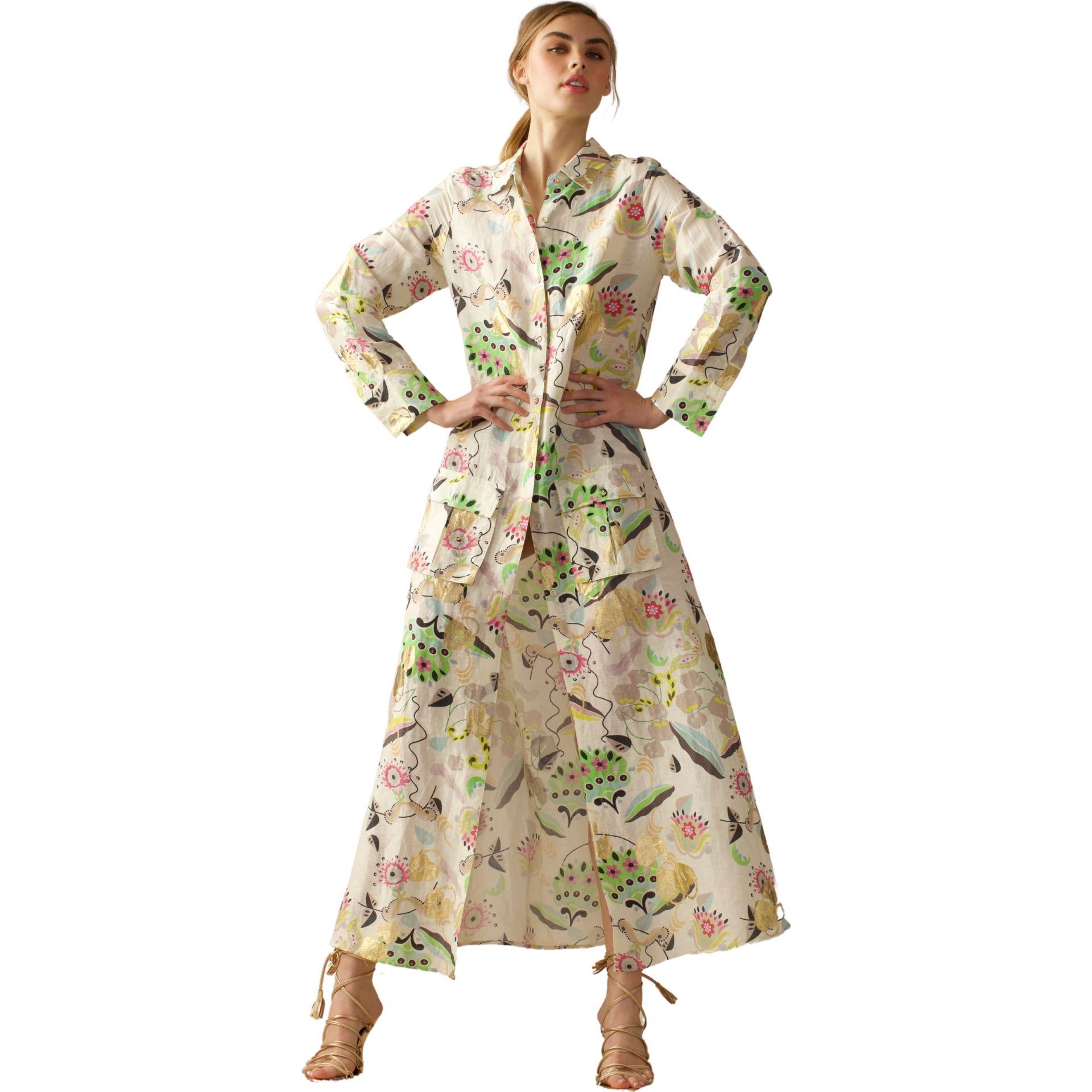 chinese dress ladies Silk Maxi Shirt DressNiue Night Sky / S