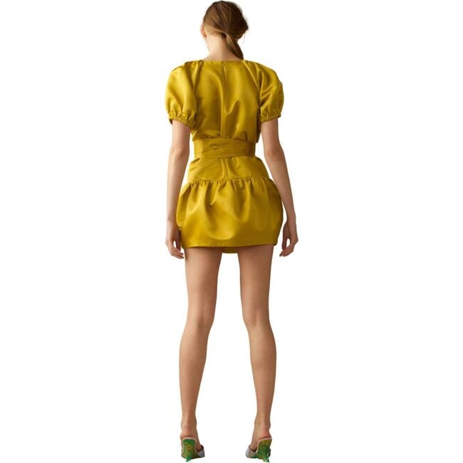 Women's Tulip Satin Mini Dress, Golden Yellow - Dresses - 3