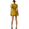 Women's Tulip Satin Mini Dress, Golden Yellow - Dresses - 3