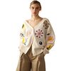 Women's Fun Patches Cardigan, White & Multicolors - Sweaters - 1 - thumbnail