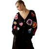 Women's Fun Patches Cardigan, Black & Multicolors - Sweaters - 1 - thumbnail