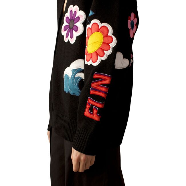 Women's Fun Patches Cardigan, Black & Multicolors - Sweaters - 3