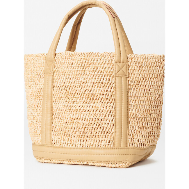 Women's Small Raffia Tote, Camel - Bags - 3