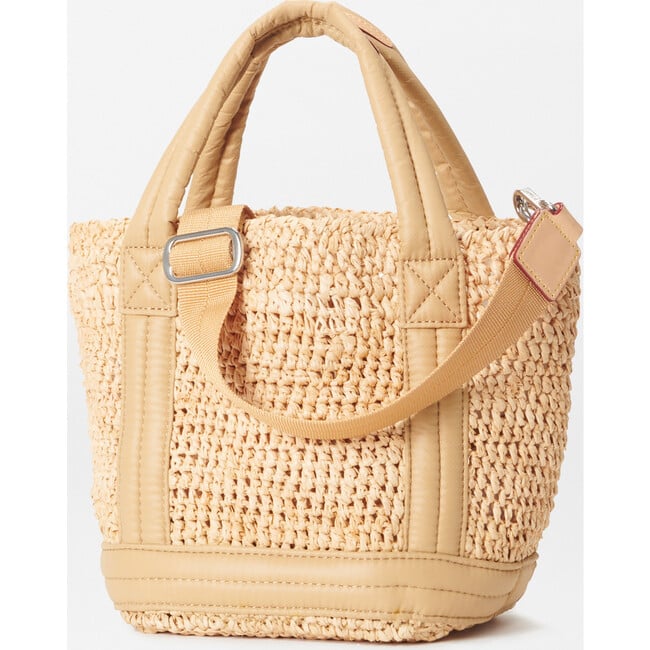 Women's Mini Raffia Tote, Camel - Bags - 4