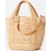 Women's Mini Raffia Tote, Camel - Bags - 4