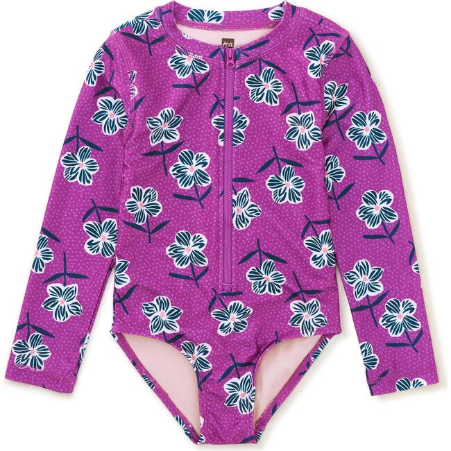 Long Sleeve One-Piece Swimsuit,Zebra Tissue Floral