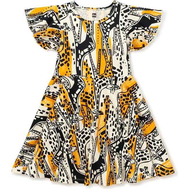 Flutter Sleeve Twirl Dress,Maasai Mara Giraffe