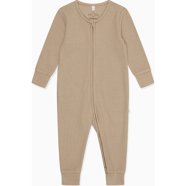 Waffle Clever Zip Romper, Natural