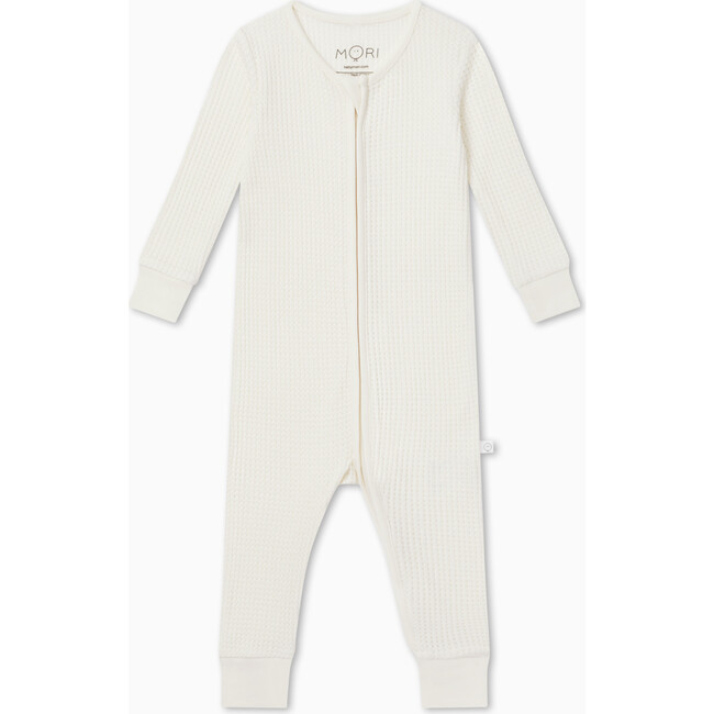 Waffle Clever Zip Romper, White - Rompers - 2