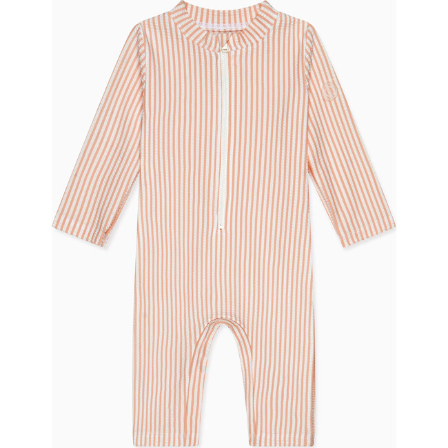 Seersucker Sun Safe Suit, Peach Stripes