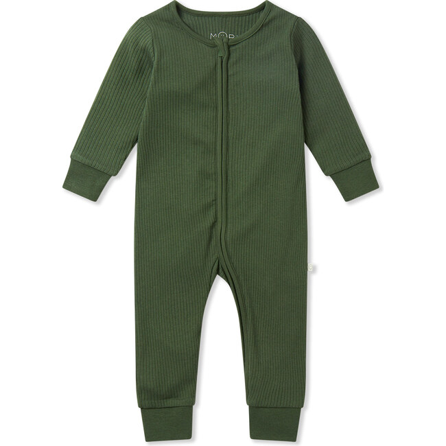 Ribbed Clever Zip Romper, Pine