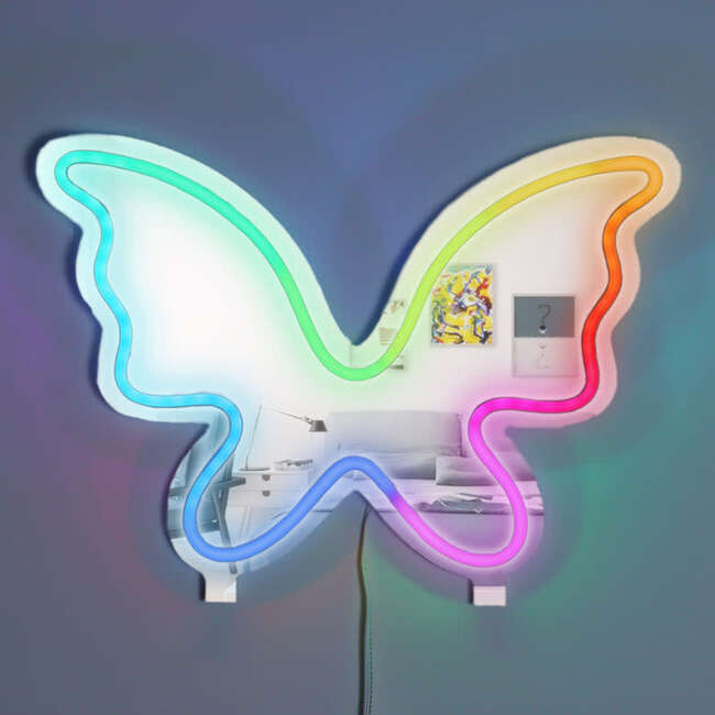 Neon Art Desktop /Wall Sign & Mirror -Butterfly