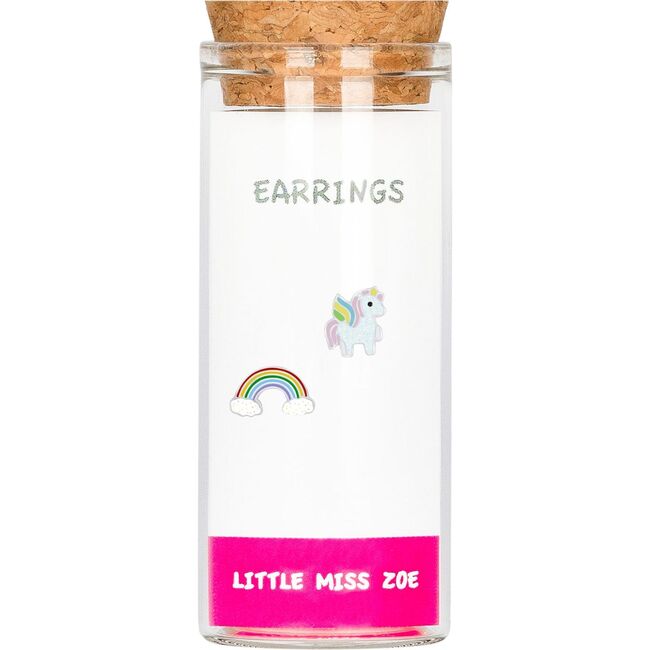 Stud Earrings In A Bottle, Winged Unicorn & Rainbow
