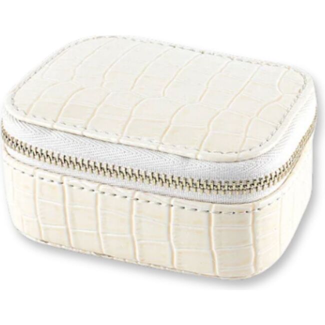 Mini Faux Snake Leather Jewelry Case, White