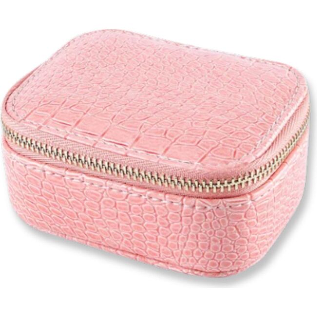 Mini Faux Snake Leather Jewelry Case, Pink