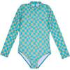 Wavy Checks Long Sleeve One Piece Swimsuit, Avocado - One Pieces - 1 - thumbnail