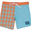 Seaesta Scallop Retro Flare Boardshort, Houndstooth Coral - Swim Trunks - 1 - thumbnail