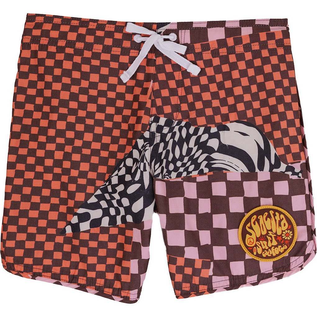 Seaesta Scallop Retro Flare Boardshort, Hazy Daze Patchwork - Swim Trunks - 1