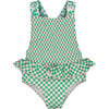 Squares Elastic Dotted Straps Swimsuit, Green - One Pieces - 1 - thumbnail