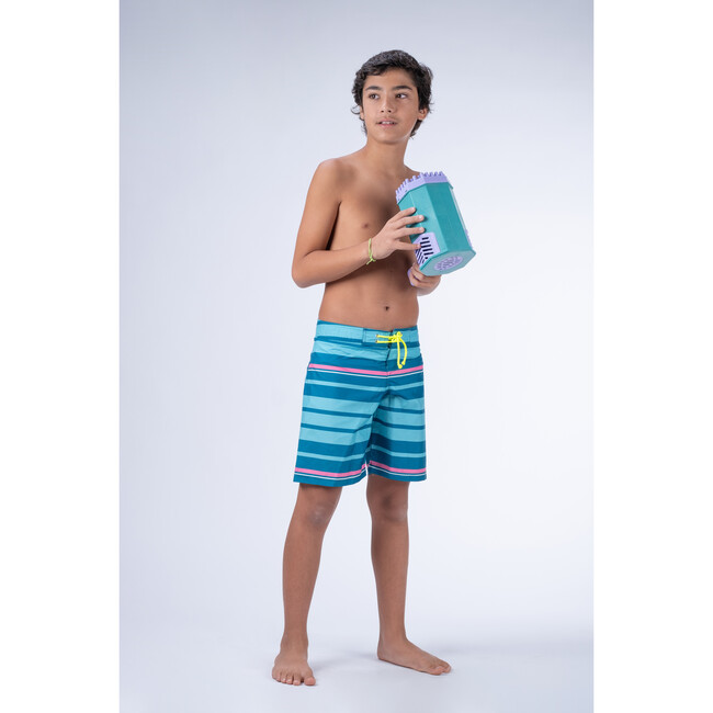 Stripes Surfer Swim Shorts, Teal - Swim Trunks - 2