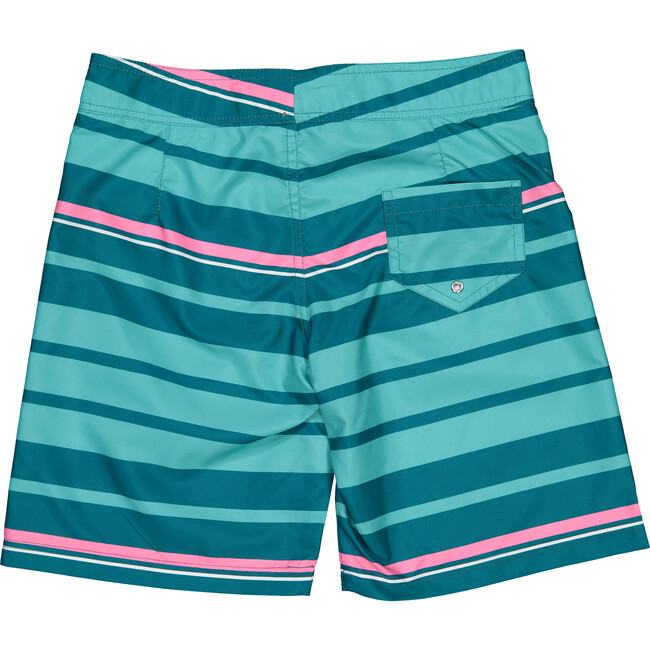 Stripes Surfer Swim Shorts, Teal - Swim Trunks - 3