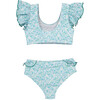 Ruffle Top & Bottom Bikini, Aqua - Two Pieces - 3