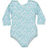 Patterned Long Sleeve Swimsuit, Aqua - One Pieces - 1 - thumbnail