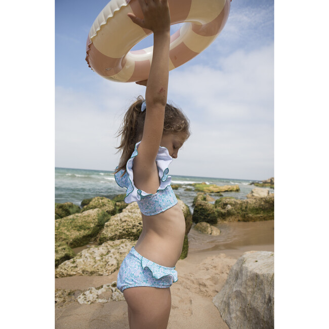 Ruffle Top & Bottom Bikini, Aqua - Two Pieces - 6
