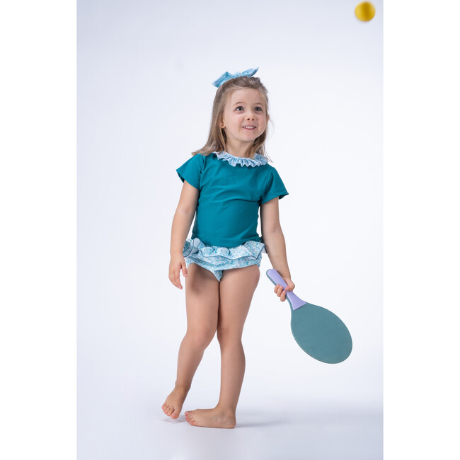 Ruffle Back Rash T-Shirt, Aqua & Teal - Rash Guards - 2