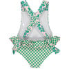 Squares Elastic Dotted Straps Swimsuit, Green - One Pieces - 4