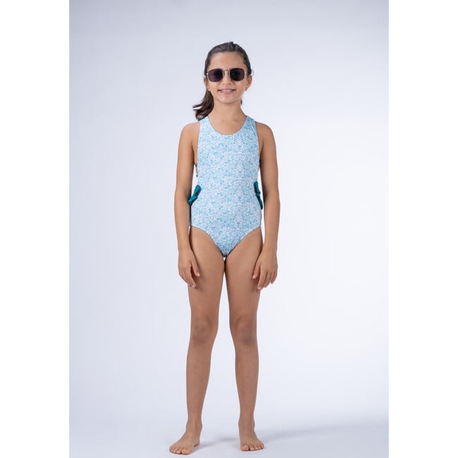 Ruffle Strap Swimsuit, Aqua & Teal - One Pieces - 2