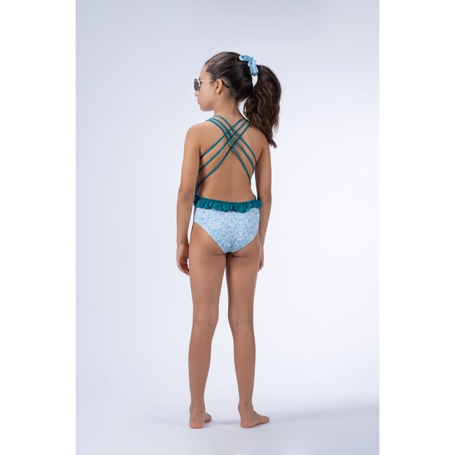 Ruffle Strap Swimsuit, Aqua & Teal - One Pieces - 4