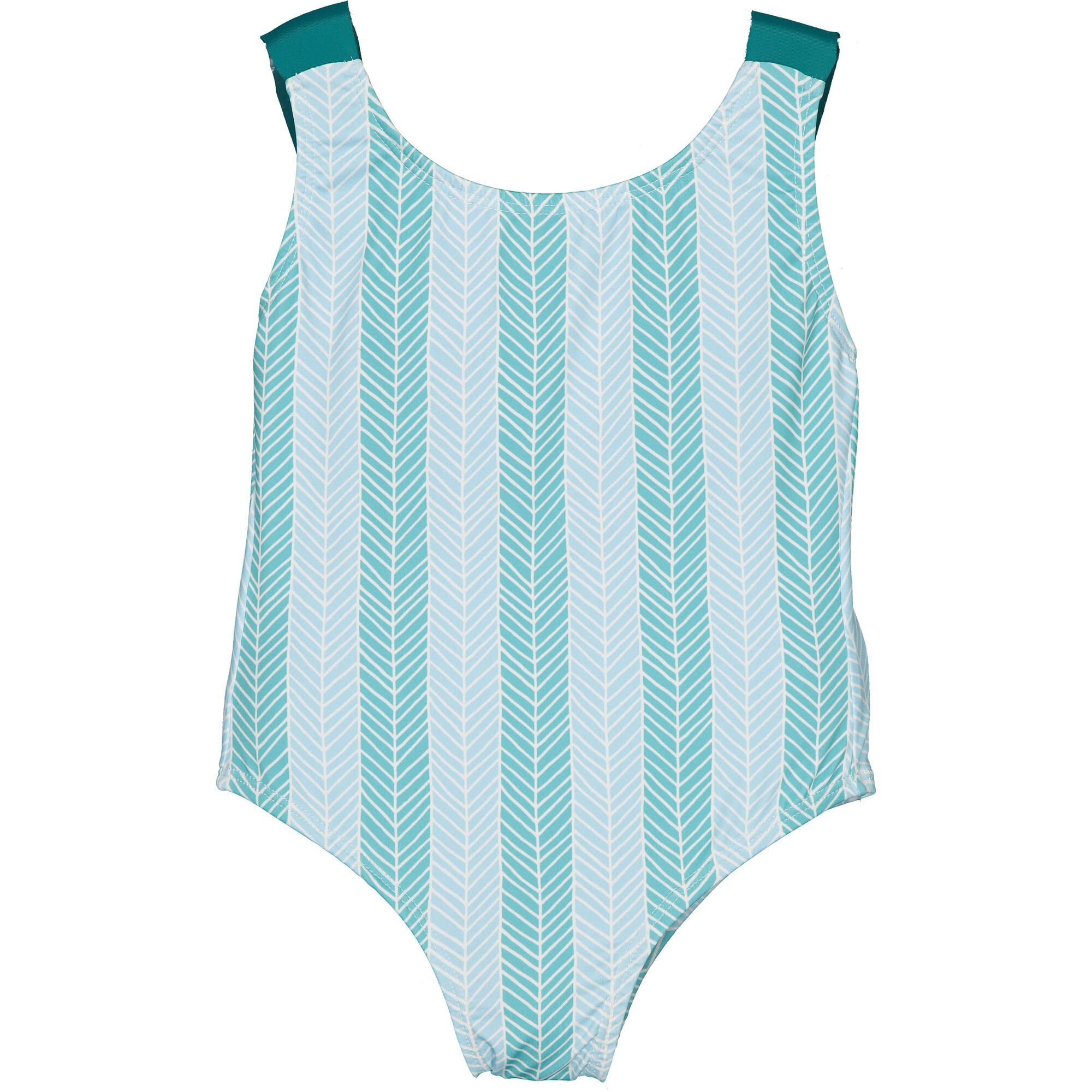 Herringbone Pattern Ruffle Strap Swimsuit, Aqua & Teal - One Pieces - 1
