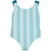 Herringbone Pattern Ruffle Strap Swimsuit, Aqua & Teal - One Pieces - 1 - thumbnail