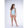 Herringbone Pattern Ruffle Strap Swimsuit, Aqua & Teal - One Pieces - 2