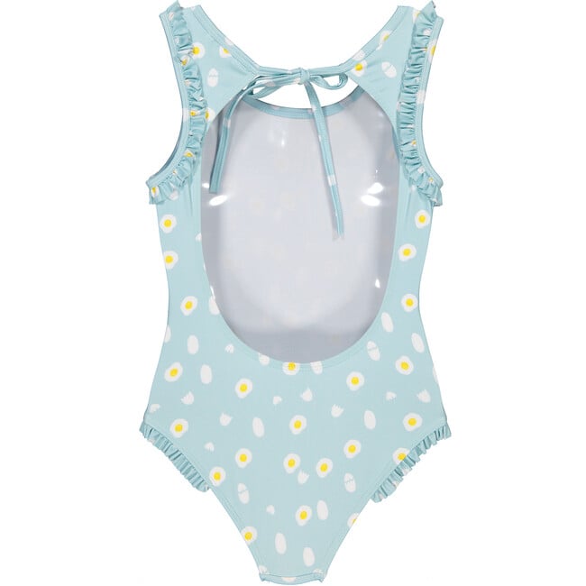 Eggs Print Ruffle Shoulder Swimsuit, Blue - One Pieces - 4