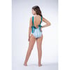 Herringbone Pattern Ruffle Strap Swimsuit, Aqua & Teal - One Pieces - 7