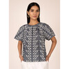 Women's Rada Gingham Gathered Neck Raglan Sleeve Top, Black - Blouses - 2