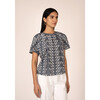 Women's Rada Gingham Gathered Neck Raglan Sleeve Top, Black - Blouses - 3