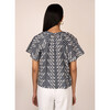 Women's Rada Gingham Gathered Neck Raglan Sleeve Top, Black - Blouses - 4