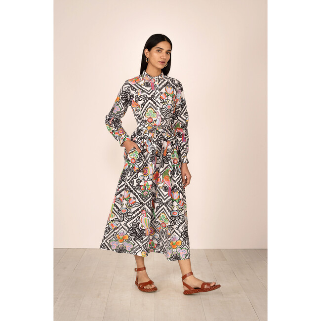 Women's Daffodil Folk Lace Print Buttoned Dress, Multicolors - Dresses - 5