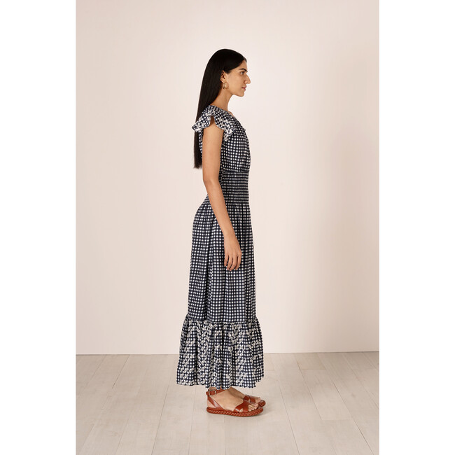 Women's Aurelia Gingham Flutter Sleeve Smocked Dress, Black - Dresses - 2